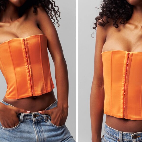 Danielle Guizio Satin Lace-Up Corset Top – Orange (Size S) - Picture 7 of 13
